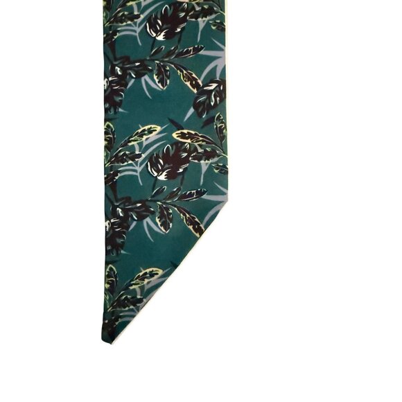 Slim Scarf Green Botanical 34in Satin Two Sided Boho Dark Academia No61 - Picture 11 of 13